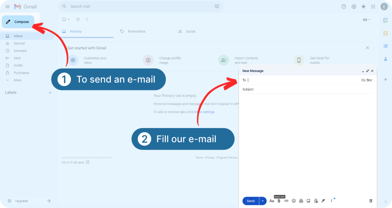 Email interface showing where to compose